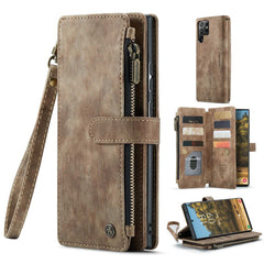 For Samsung Galaxy S22 Ultra 5G Phone Cases with Strap CASEME C30 Zipper Multiple Card Holder PU Leather Cover