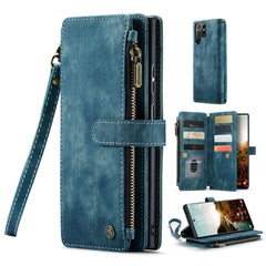 For Samsung Galaxy S22 Ultra 5G Phone Cases with Strap CASEME C30 Zipper Multiple Card Holder PU Leather Cover