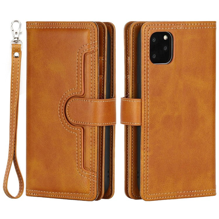 For iPhone 14 6.1 inch Wallet Flip Phone Cover Split Leather Multiple Card Slots Magnetic Closure Stand Cover with Hand Stra - TechGearPal