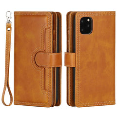 For iPhone 14 6.1 inch Wallet Flip Phone Cover Split Leather Multiple Card Slots Magnetic Closure Stand Cover with Hand Stra - TechGearPal