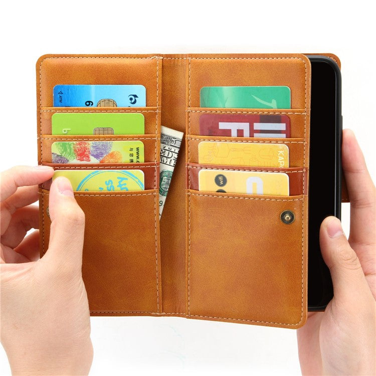 For iPhone 14 6.1 inch Wallet Flip Phone Cover Split Leather Multiple Card Slots Magnetic Closure Stand Cover with Hand Stra - TechGearPal