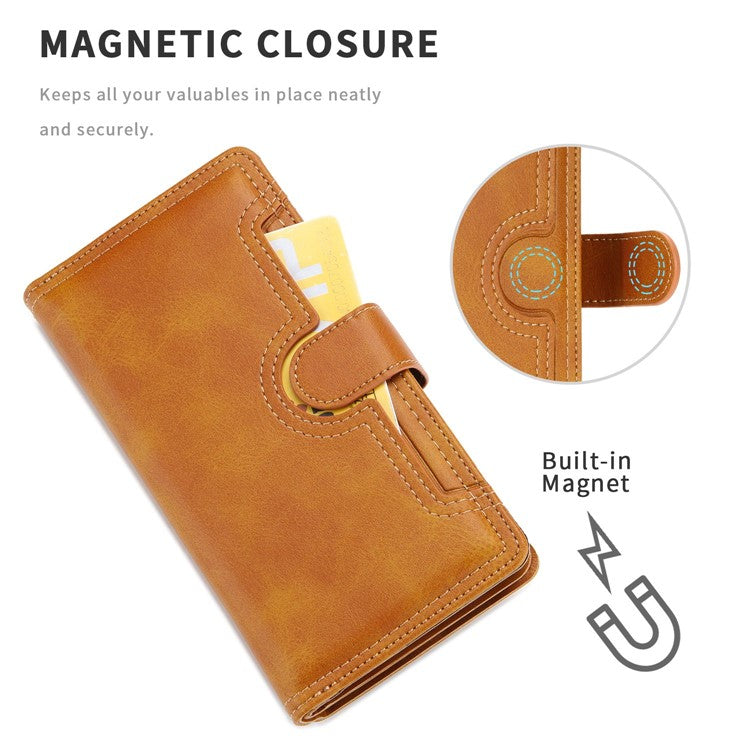 For iPhone 14 6.1 inch Wallet Flip Phone Cover Split Leather Multiple Card Slots Magnetic Closure Stand Cover with Hand Stra - TechGearPal