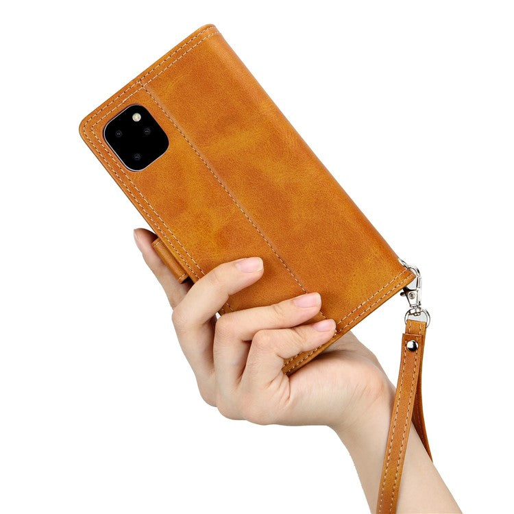 For iPhone 14 6.1 inch Wallet Flip Phone Cover Split Leather Multiple Card Slots Magnetic Closure Stand Cover with Hand Stra - TechGearPal