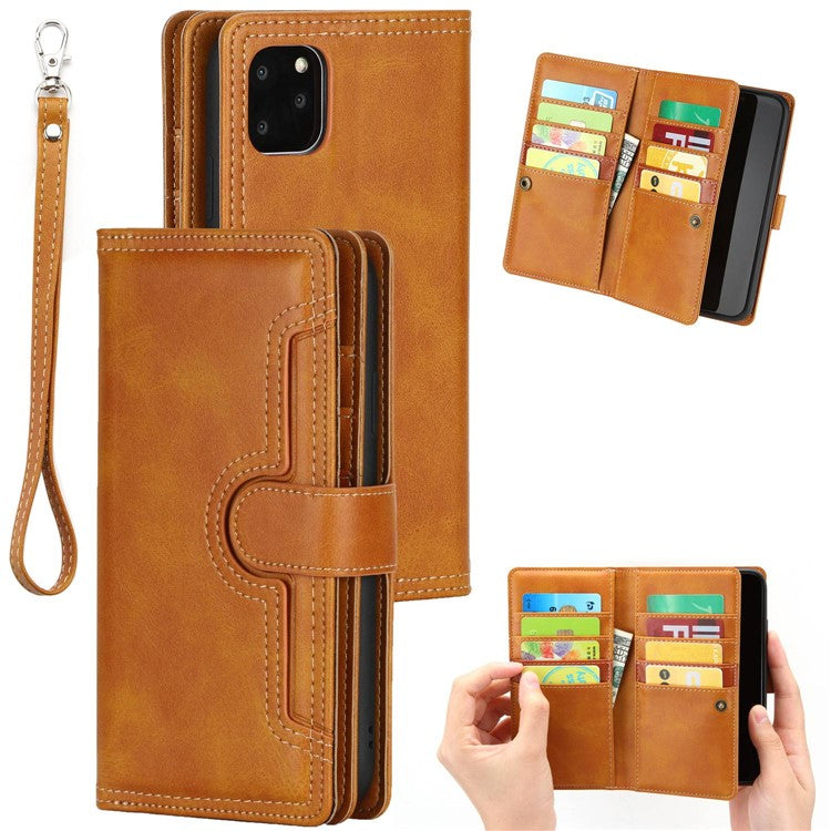 For iPhone 14 6.1 inch Wallet Flip Phone Cover Split Leather Multiple Card Slots Magnetic Closure Stand Cover with Hand Stra - TechGearPal