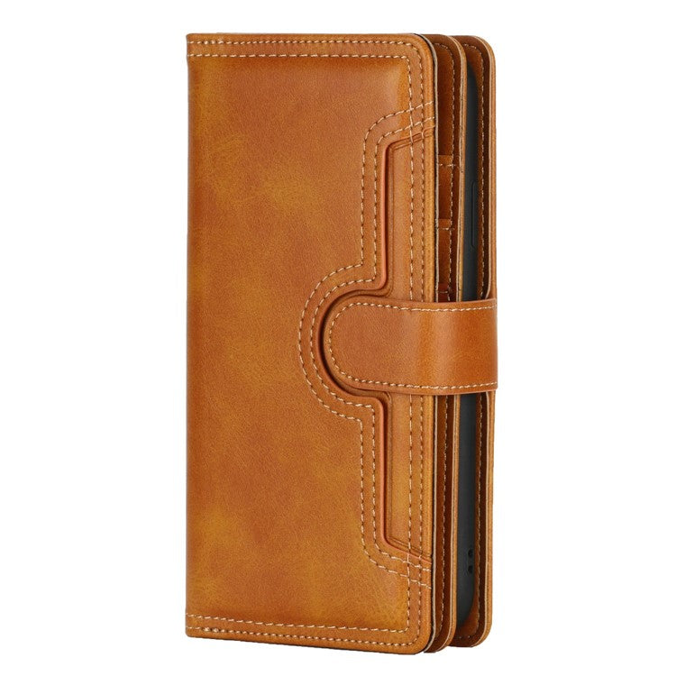 For iPhone 14 6.1 inch Wallet Flip Phone Cover Split Leather Multiple Card Slots Magnetic Closure Stand Cover with Hand Stra - TechGearPal