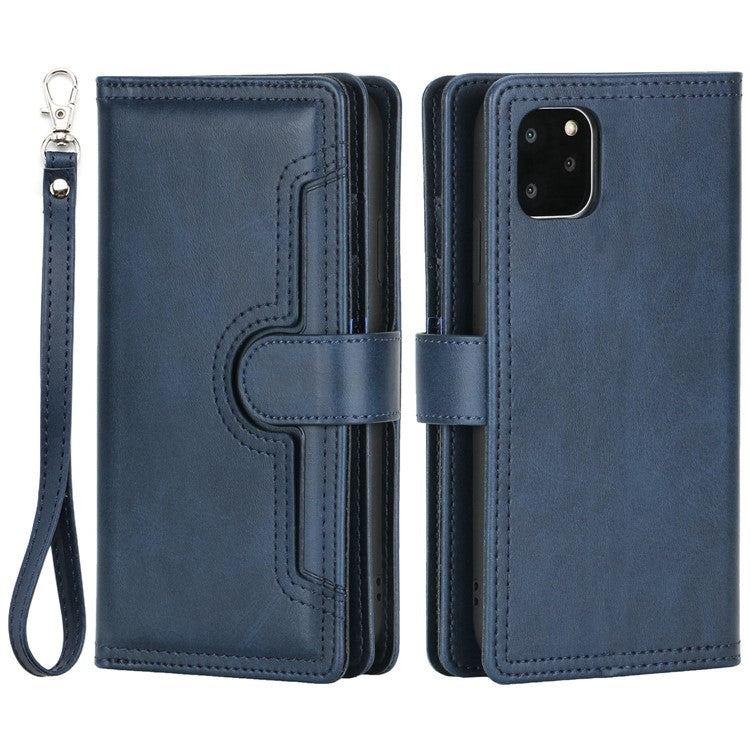 For iPhone 14 6.1 inch Wallet Flip Phone Cover Split Leather Multiple Card Slots Magnetic Closure Stand Cover with Hand Stra - TechGearPal