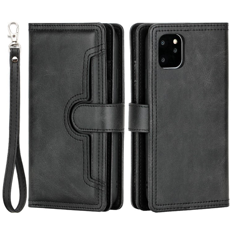 For iPhone 14 6.1 inch Wallet Flip Phone Cover Split Leather Multiple Card Slots Magnetic Closure Stand Cover with Hand Stra - TechGearPal