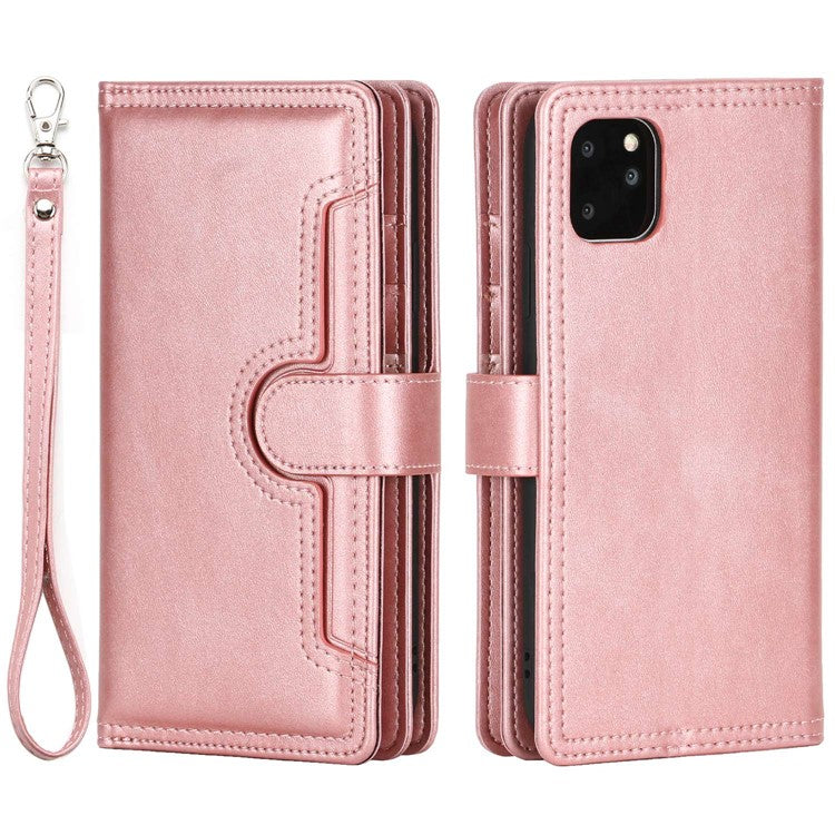 For iPhone 14 6.1 inch Wallet Flip Phone Cover Split Leather Multiple Card Slots Magnetic Closure Stand Cover with Hand Stra - TechGearPal