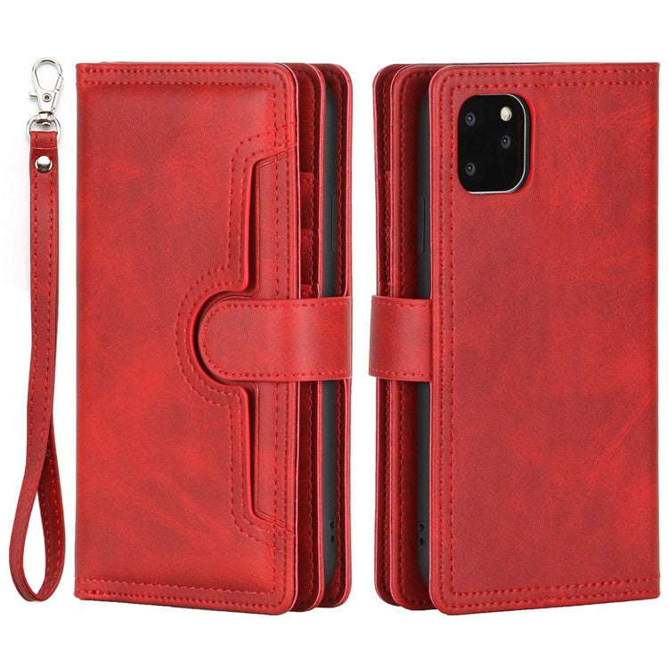 For iPhone 14 6.1 inch Wallet Flip Phone Cover Split Leather Multiple Card Slots Magnetic Closure Stand Cover with Hand Stra - TechGearPal