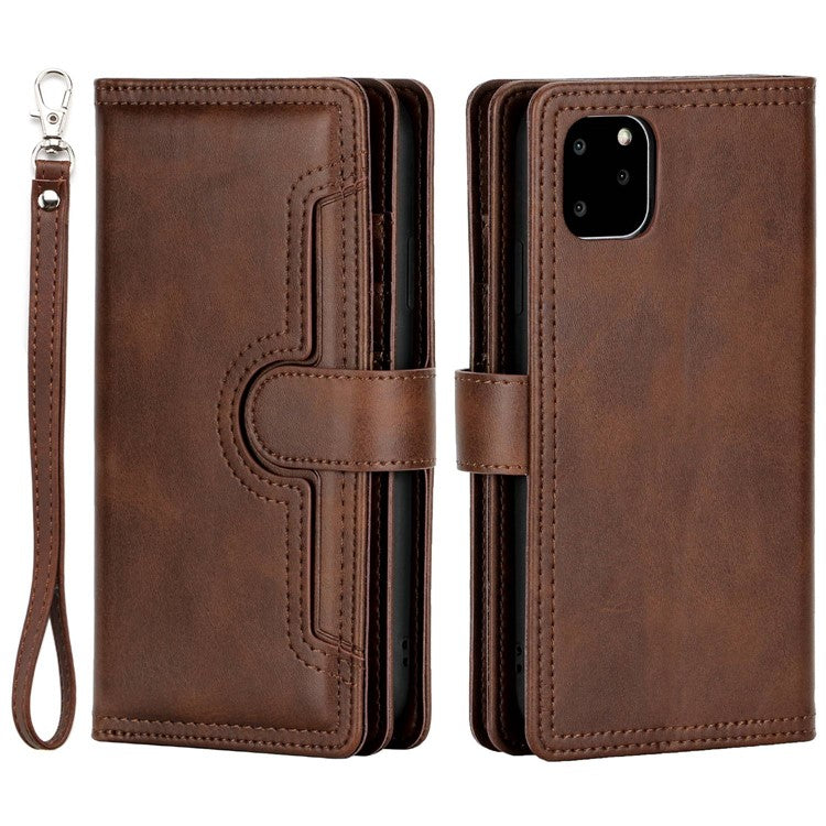 For iPhone 14 6.1 inch Wallet Flip Phone Cover Split Leather Multiple Card Slots Magnetic Closure Stand Cover with Hand Stra - TechGearPal