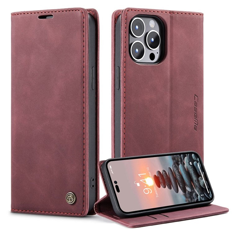 CASEME 013 Series for iPhone 14 Pro 6.1 inch Anti-fall PU Leather Wallet Case Magnetic Auto-absorbed Stand Anti-scratch Phone Cover - TechGearPal
