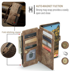 For Samsung Galaxy S22 Ultra 5G Phone Cases with Strap CASEME C30 Zipper Multiple Card Holder PU Leather Cover