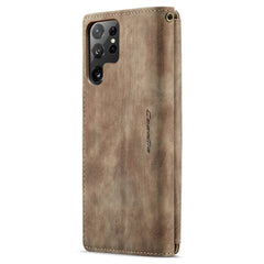 For Samsung Galaxy S22 Ultra 5G Phone Cases with Strap CASEME C30 Zipper Multiple Card Holder PU Leather Cover