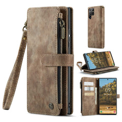 For Samsung Galaxy S22 Ultra 5G Phone Cases with Strap CASEME C30 Zipper Multiple Card Holder PU Leather Cover