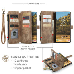For Samsung Galaxy S22 Ultra 5G Phone Cases with Strap CASEME C30 Zipper Multiple Card Holder PU Leather Cover