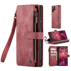 For Samsung Galaxy S22 Ultra 5G Phone Cases with Strap CASEME C30 Zipper Multiple Card Holder PU Leather Cover