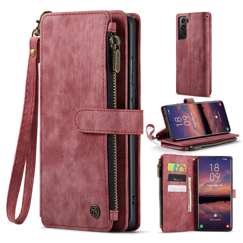 Für Samsung Galaxy S22+ 5G-Telefonhüllen mit Riemen CASEME C30 Reißverschluss Mehrere Kartenhalter PU-Lederabdeckung 