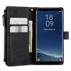 Für Samsung Galaxy S22 5G-Telefonhüllen mit Riemen CASEME C30 Reißverschluss Mehrere Kartenhalter PU-Lederabdeckung 