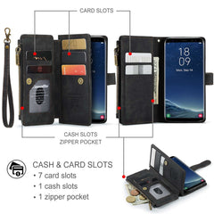 Für Samsung Galaxy S22 5G-Telefonhüllen mit Riemen CASEME C30 Reißverschluss Mehrere Kartenhalter PU-Lederabdeckung 