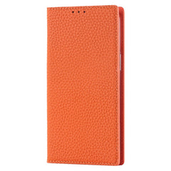 For iPhone 14 Plus Genuine Leather Magnetic Closure Phone Cover Litchi Texture Wallet Stand Case with Hand Strap - TechGearPal