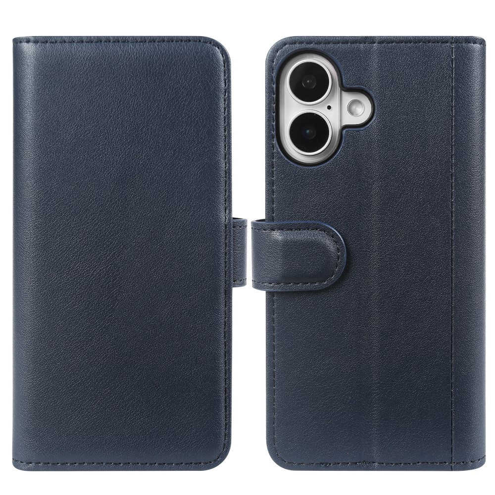 For iPhone 16 Case Genuine Split Leather Phone Cover with Wallet Stand