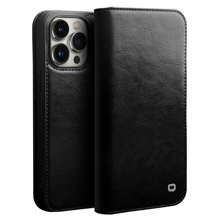 QIALINO For iPhone 14 Pro 6.1 inch Full Protection Phone Case Flip Wallet Cover Stand Shockproof Genuine Leather Phone Shell Card Holder - TechGearPal