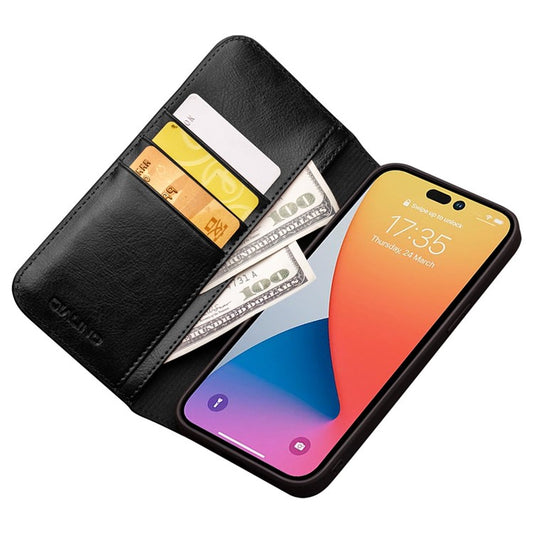 QIALINO For iPhone 14 Pro 6.1 inch Full Protection Phone Case Flip Wallet Cover Stand Shockproof Genuine Leather Phone Shell Card Holder - TechGearPal