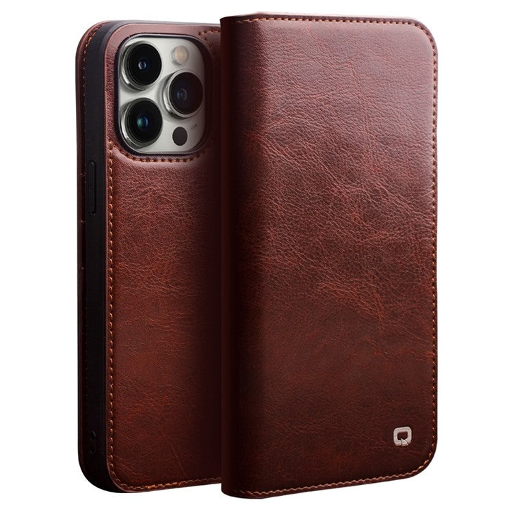 QIALINO For iPhone 14 Pro 6.1 inch Full Protection Phone Case Flip Wallet Cover Stand Shockproof Genuine Leather Phone Shell Card Holder - TechGearPal