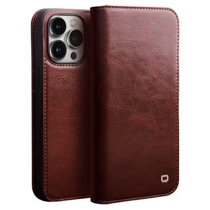 QIALINO For iPhone 14 Pro 6.1 inch Full Protection Phone Case Flip Wallet Cover Stand Shockproof Genuine Leather Phone Shell Card Holder - TechGearPal