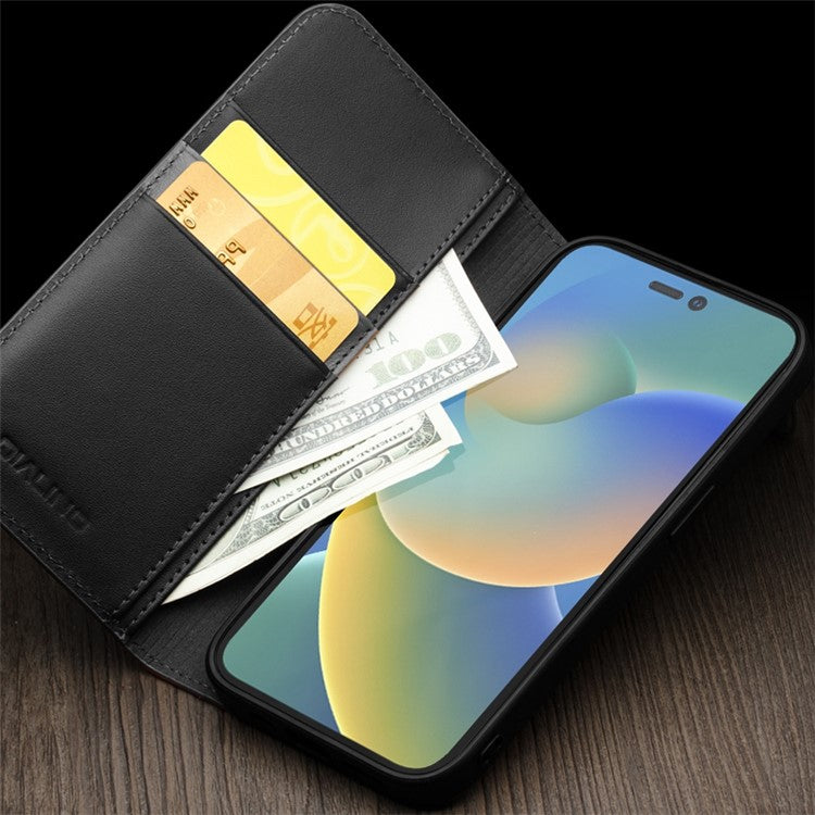 QIALINO For iPhone 14 Plus Classic 2nd-Series Shockproof Phone Case Flip Wallet Cover Stand Business Style Genuine Leather Phone Shel - TechGearPal