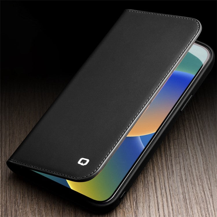 QIALINO For iPhone 14 Plus Classic 2nd-Series Shockproof Phone Case Flip Wallet Cover Stand Business Style Genuine Leather Phone Shel - TechGearPal