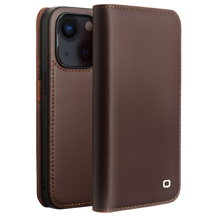 QIALINO For iPhone 14 Plus Classic 2nd-Series Shockproof Phone Case Flip Wallet Cover Stand Business Style Genuine Leather Phone Shel - TechGearPal
