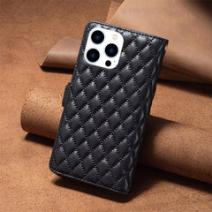 BINFEN COLOR BF Style-15 For iPhone 16 Pro Max Case Rhombus Imprint Leather Phone Cover