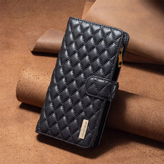 BINFEN COLOR BF Style-15 For iPhone 16 Pro Max Case Rhombus Imprint Leather Phone Cover