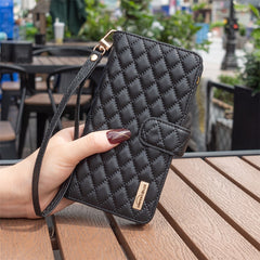 BINFEN COLOR BF Style-15 For iPhone 16 Pro Max Case Rhombus Imprint Leather Phone Cover