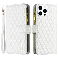 BINFEN COLOR BF Style-15 For iPhone 16 Pro Max Case Rhombus Imprint Leather Phone Cover