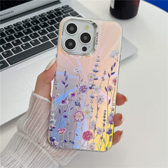 For iPhone 15 Pro Max Case Flower Pattern Laser Texture Electroplated Phone Back Cover - TechGearPal