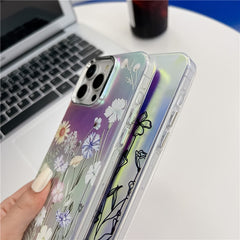 For iPhone 15 Pro Max Case Flower Pattern Laser Texture Electroplated Phone Back Cover - TechGearPal