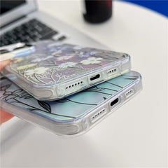 For iPhone 15 Pro Max Case Flower Pattern Laser Texture Electroplated Phone Back Cover - TechGearPal