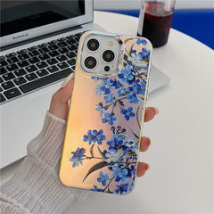 For iPhone 15 Pro Max Case Flower Pattern Laser Texture Electroplated Phone Back Cover - TechGearPal