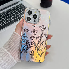 For iPhone 15 Pro Max Case Flower Pattern Laser Texture Electroplated Phone Back Cover - TechGearPal