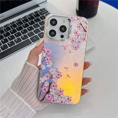 For iPhone 15 Pro Max Case Flower Pattern Laser Texture Electroplated Phone Back Cover - TechGearPal