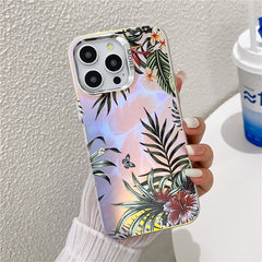 For iPhone 15 Pro Max Case Flower Pattern Laser Texture Electroplated Phone Back Cover - TechGearPal