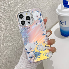 For iPhone 15 Pro Max Case Flower Pattern Laser Texture Electroplated Phone Back Cover - TechGearPal