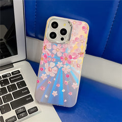 For iPhone 15 Pro Max Case Flower Pattern Laser Texture Electroplated Phone Back Cover - TechGearPal