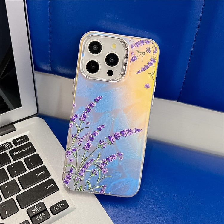 For iPhone 15 Pro Max Case Flower Pattern Laser Texture Electroplated Phone Back Cover - TechGearPal