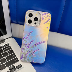 For iPhone 15 Pro Max Case Flower Pattern Laser Texture Electroplated Phone Back Cover - TechGearPal