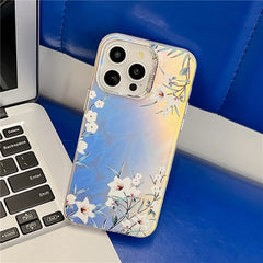 For iPhone 15 Pro Max Case Flower Pattern Laser Texture Electroplated Phone Back Cover - TechGearPal