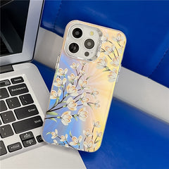 For iPhone 15 Pro Max Case Flower Pattern Laser Texture Electroplated Phone Back Cover - TechGearPal