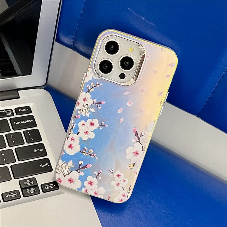 For iPhone 15 Pro Max Case Flower Pattern Laser Texture Electroplated Phone Back Cover - TechGearPal